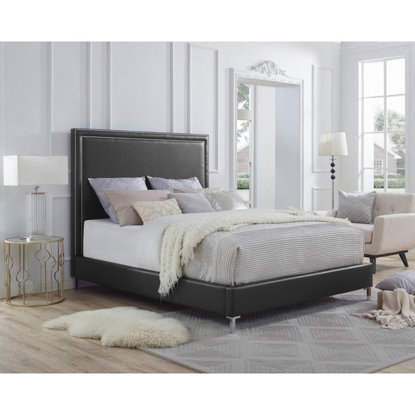 Posh Living Posh Living Tristan PU Leather Nailhead Trim Platform Bed Queen Size - Black BD34-01BKQ-UE